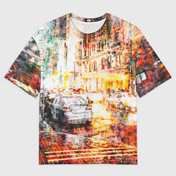 Мужская футболка оверсайз Неоновый город ночью