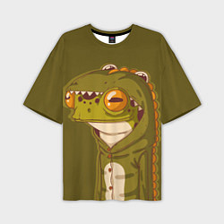 Мужская футболка оверсайз Лягуха в костюме динозавра