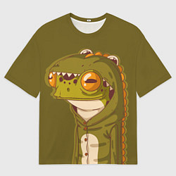 Мужская футболка оверсайз Лягуха в костюме динозавра
