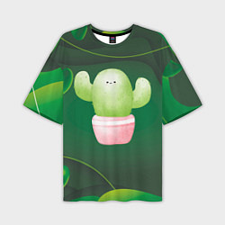 Мужская футболка оверсайз Зеленый милый кактус