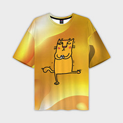Мужская футболка оверсайз Строгий кот занимается йогой