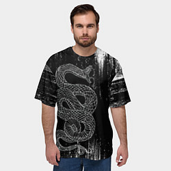 Футболка оверсайз мужская Snake Краски Змея ЧБ, цвет: 3D-принт — фото 2