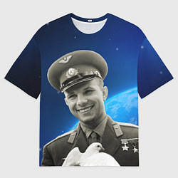 Футболка оверсайз мужская Юрий Гагарин с голубем 3D, цвет: 3D-принт