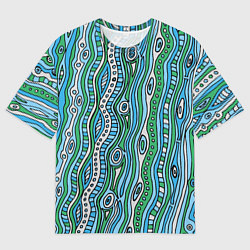 Мужская футболка оверсайз Разноцветная абстракция в стиле дудл Волны, линии,