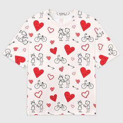 Футболка оверсайз мужская Романтические сердечки, цвет: 3D-принт