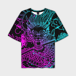 Футболка оверсайз мужская НЕОНОВЫЕ ДРАКОНЫ NEON DRAGON БРЫЗГИ КРАСОК, цвет: 3D-принт