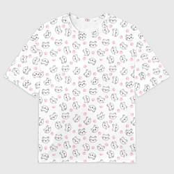 Мужская футболка оверсайз Кошачий паттерн с щечками и лапками Милота