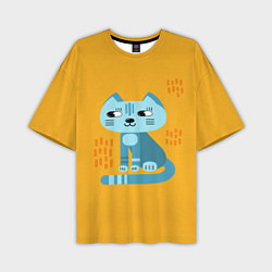 Мужская футболка оверсайз Очаровательный котик в плоском стиле в ярких цвета