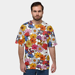 Футболка оверсайз мужская Полевые Цветы на белом фоне, цвет: 3D-принт — фото 2