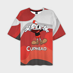 Мужская футболка оверсайз Cuphead веселая красная чашечка