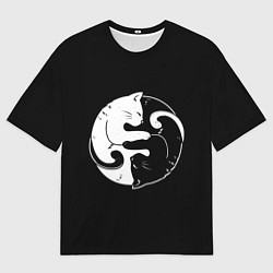 Мужская футболка оверсайз Инь Янь - котики cat