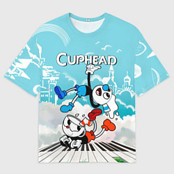 Футболка оверсайз мужская Cuphead 2 чашечки, цвет: 3D-принт