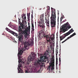 Футболка оверсайз мужская Абстракция Гранж Потеки краски Бордовый и белый, цвет: 3D-принт