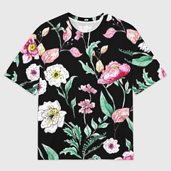 Мужская футболка оверсайз Цветы Нарисованные от Руки