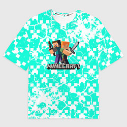 Мужская футболка оверсайз Minecraft бирюзовый фон