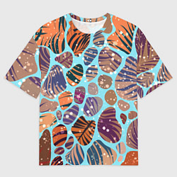 Мужская футболка оверсайз Разноцветные камушки, цветной песок, пальмовые лис