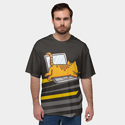 Футболка оверсайз мужская Котик лежит на ноутбуке, цвет: 3D-принт — фото 2