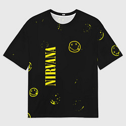 Мужская футболка оверсайз Nirvana паттерн смайлы