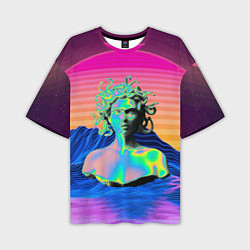 Мужская футболка оверсайз Gorgon Medusa Vaporwave Neon Mountains