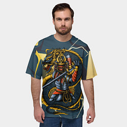 Футболка оверсайз мужская Самурай с драконом, цвет: 3D-принт — фото 2