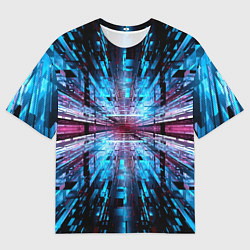 Мужская футболка оверсайз Неоновый информационный голограммный туннель