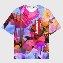 Мужская футболка оверсайз Красочный летний цветочный паттерн Summer color pa