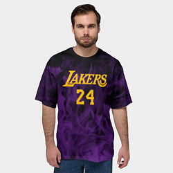 Футболка оверсайз мужская Lakers 24 фиолетовое пламя, цвет: 3D-принт — фото 2