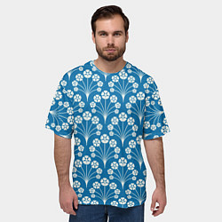 Футболка оверсайз мужская Векторные белые цветы, цвет: 3D-принт — фото 2