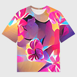 Мужская футболка оверсайз Тропические краски Цветы