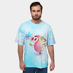 Футболка оверсайз мужская Милый поросенок с цветами, цвет: 3D-принт — фото 2