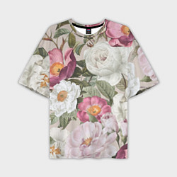 Мужская футболка оверсайз Цветы Розовый Сад Пион и Роз