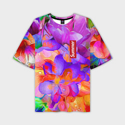 Мужская футболка оверсайз Красочный цветочный паттерн Лето Colorful Floral P