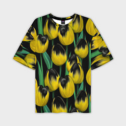 Мужская футболка оверсайз Цветы Желтые Тюльпаны