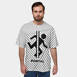Футболка оверсайз мужская Символ Portal на светлом фоне с полосами, цвет: 3D-принт — фото 2