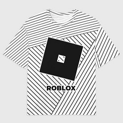 Футболка оверсайз мужская Символ Roblox на светлом фоне с полосами, цвет: 3D-принт