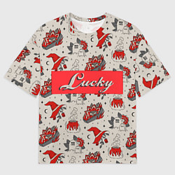 Мужская футболка оверсайз Lucky Татуировки в стиле Олдскул