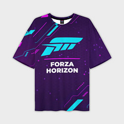 Мужская футболка оверсайз Символ Forza Horizon в неоновых цветах на темном ф