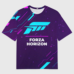 Мужская футболка оверсайз Символ Forza Horizon в неоновых цветах на темном ф