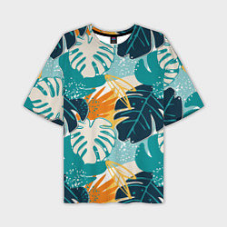 Мужская футболка оверсайз Летние зелёные тропики Пальма Tropical