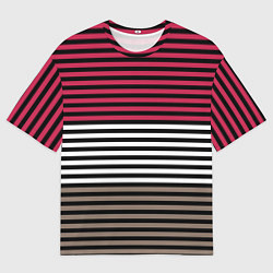 Футболка оверсайз мужская Красно-коричневый полосатый узор, цвет: 3D-принт