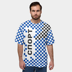 Футболка оверсайз мужская Спорт - бело-сине-чёрный клетчатый вариант, цвет: 3D-принт — фото 2