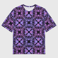 Футболка оверсайз мужская Розово-фиолетовый цветочный орнамент на черном, цвет: 3D-принт