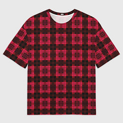 Мужская футболка оверсайз Красно-черный узор в клетку шотландка