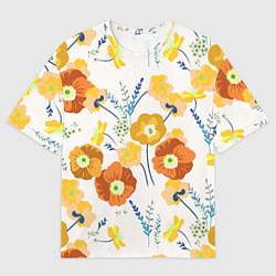Мужская футболка оверсайз Цветы Жёлтые Нарисованные