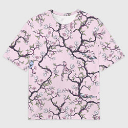 Футболка оверсайз мужская Цветы Сакуры и Птицы На Ветках, цвет: 3D-принт