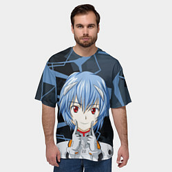 Футболка оверсайз мужская Евангелион - пилот Рей Аянами, цвет: 3D-принт — фото 2