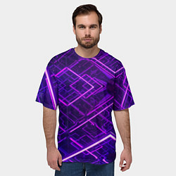 Футболка оверсайз мужская Неоновые ромбы в абстракции - Фиолетовый, цвет: 3D-принт — фото 2