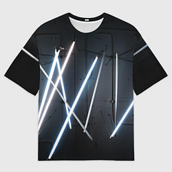 Футболка оверсайз мужская Неоновые лампы во тьме - Голубой, цвет: 3D-принт