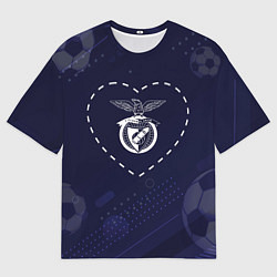 Мужская футболка оверсайз Лого Benfica в сердечке на фоне мячей