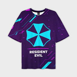 Мужская футболка оверсайз Символ Resident Evil в неоновых цветах на темном ф